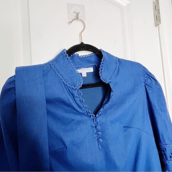 Cartolina Nantucket Sarah Dress Blue Linen Embroidered Size XS - Picture 14 of 16